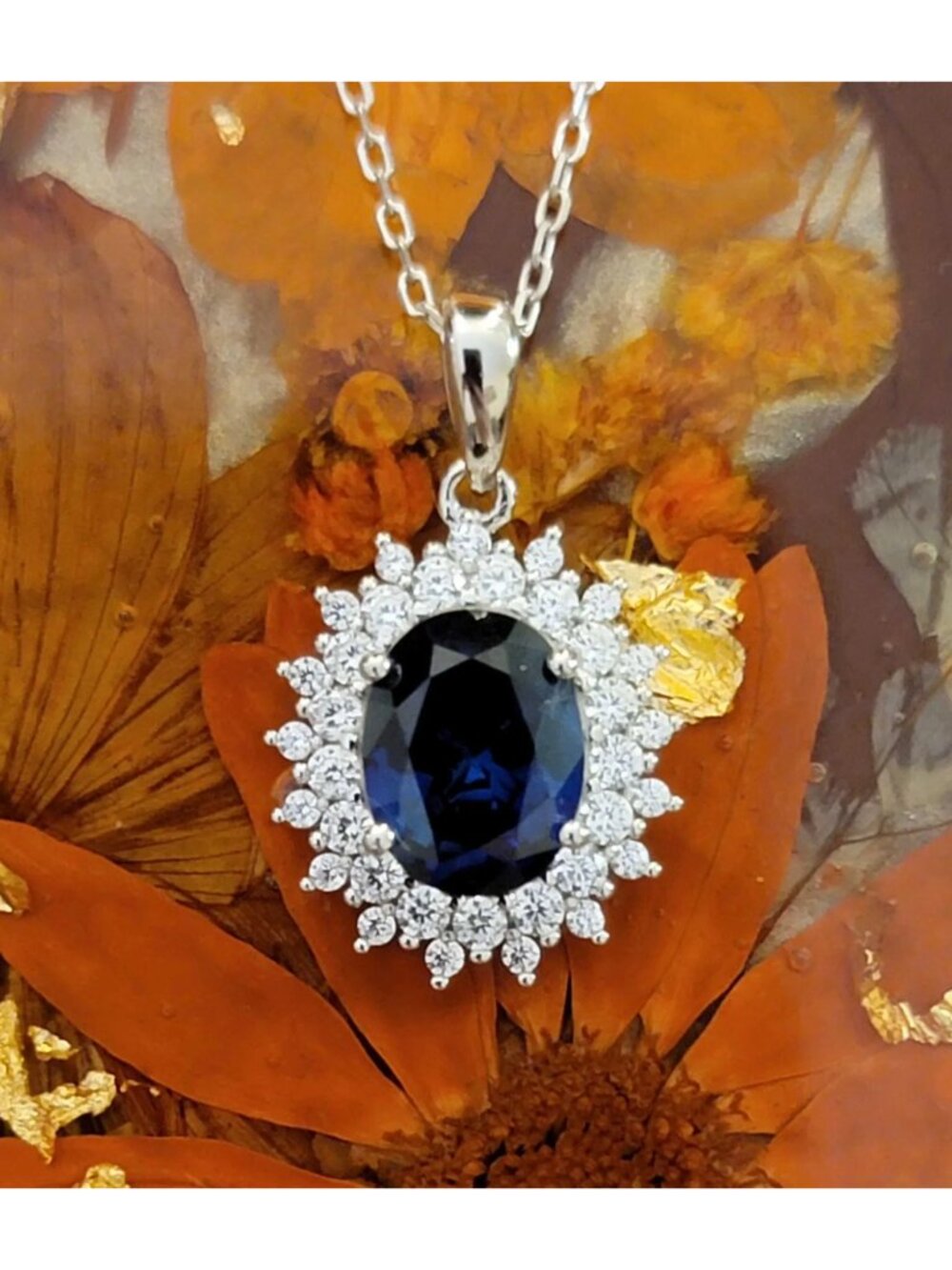 Lab Grown Sapphire 925 Sterling Silver Pendant Necklace NWT
